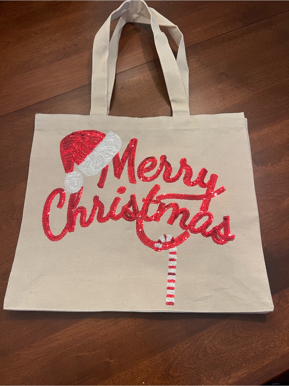 Hobby Lobby Merry Christmas Sequin Canvas Tote - Red & White